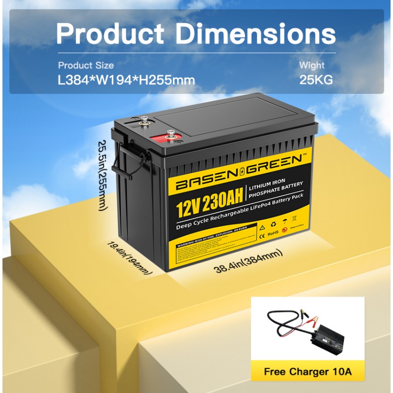 (Pre-Sale)EU STOCK · 12V 230AH with bluetooth Lifepo4 Battery Pack Rechargeable Deep Cycles For Stroage Energy System