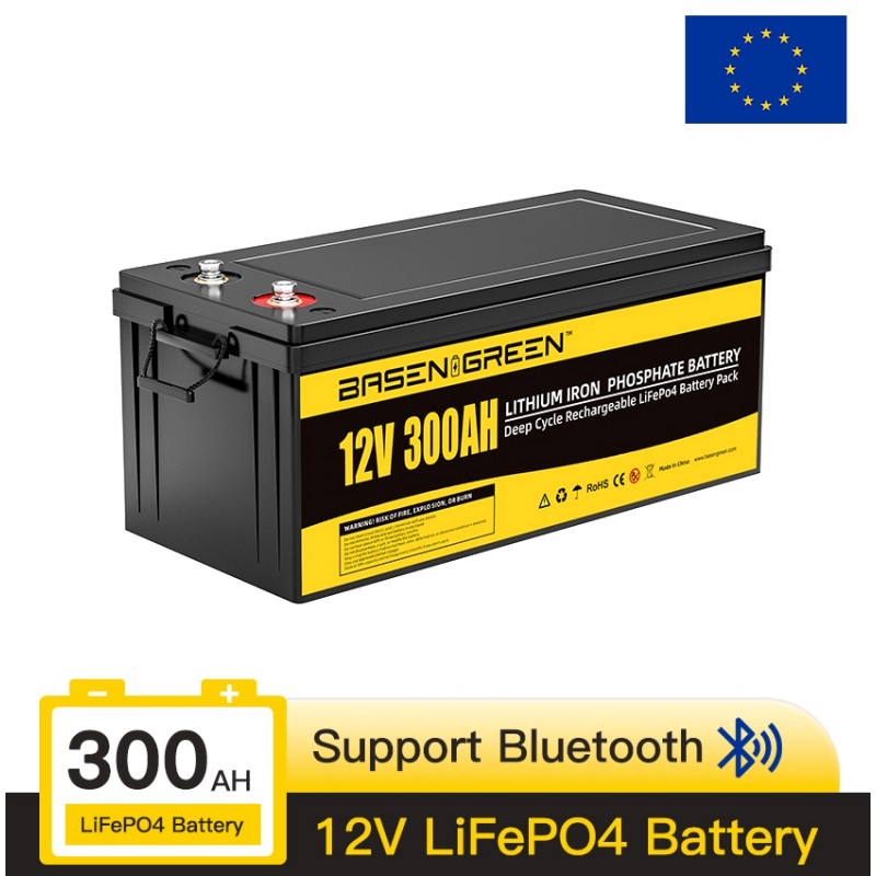 EU STOCK · 12V 300Ah with bluetooth LiFePO4 With BT Battery Pack Basen Best Solar System Lithium Ion Battery