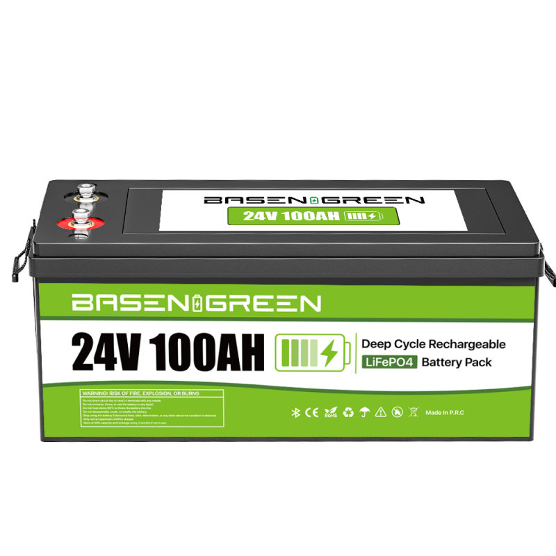 Basengreen 24V 100ah LiFePO4 Battery Pack Rechargeable Lithium Ion Deep 4000 Cycle Times