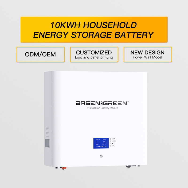 BasenGreen 10KW Wall-Mounted 51.2V 200ah LiFePO4 Battery Pack for Solar Energy Storage