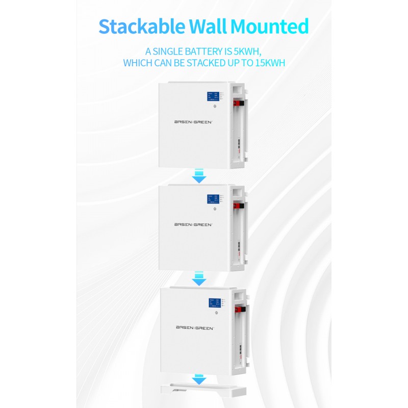 EU STOCK · Stackable Wall Mounted 51.2V 100ah 5KWh 10KWh 15KWh battery pack