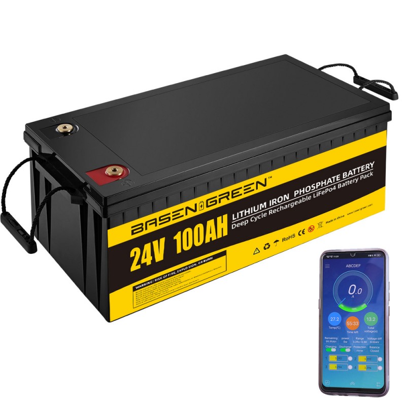 24V 100ah LiFePO4 Battery Built-in 100A BMS with Bluetooth ship from China