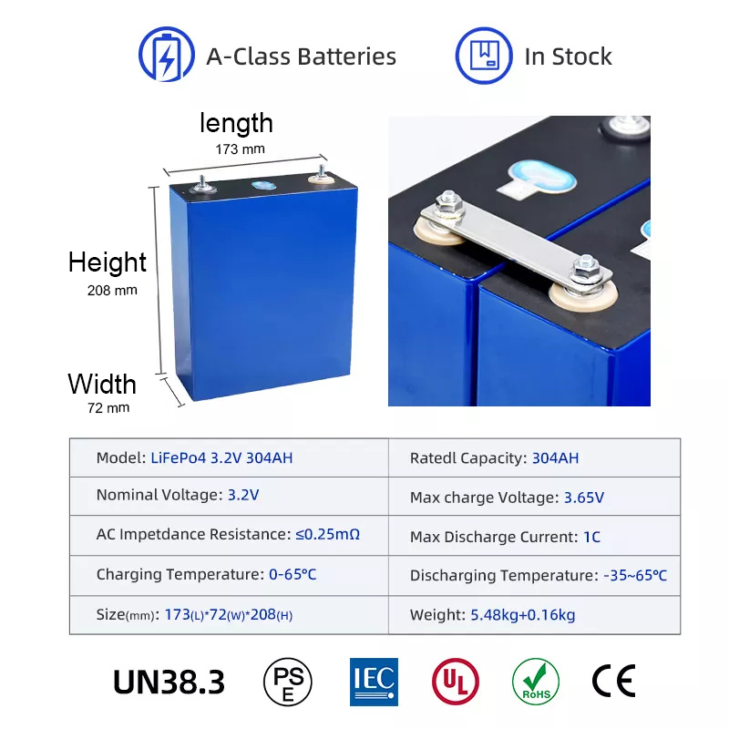 3.2V EVE 304Ah Lifepo4 Battery Lithium Ion Prismatic Cell 6000 Times Deep Cycle For Solar System Ev Rv