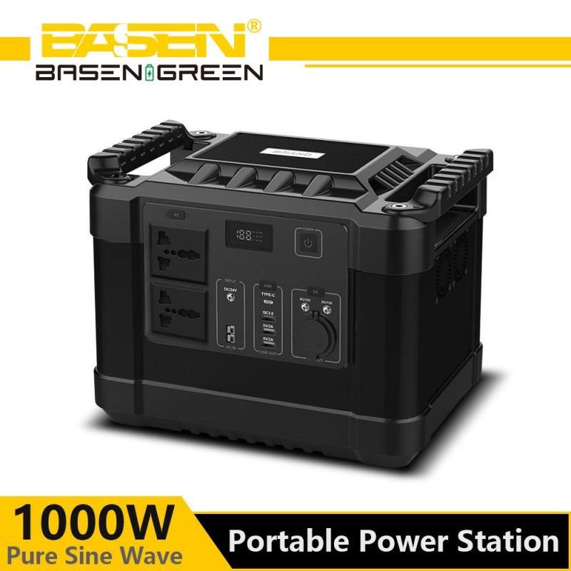 Basengreen Portable Power Station 1000W Solar Generator Home Backup Power Rechargeable Lithium Batteries Support MPPT Solar Charging