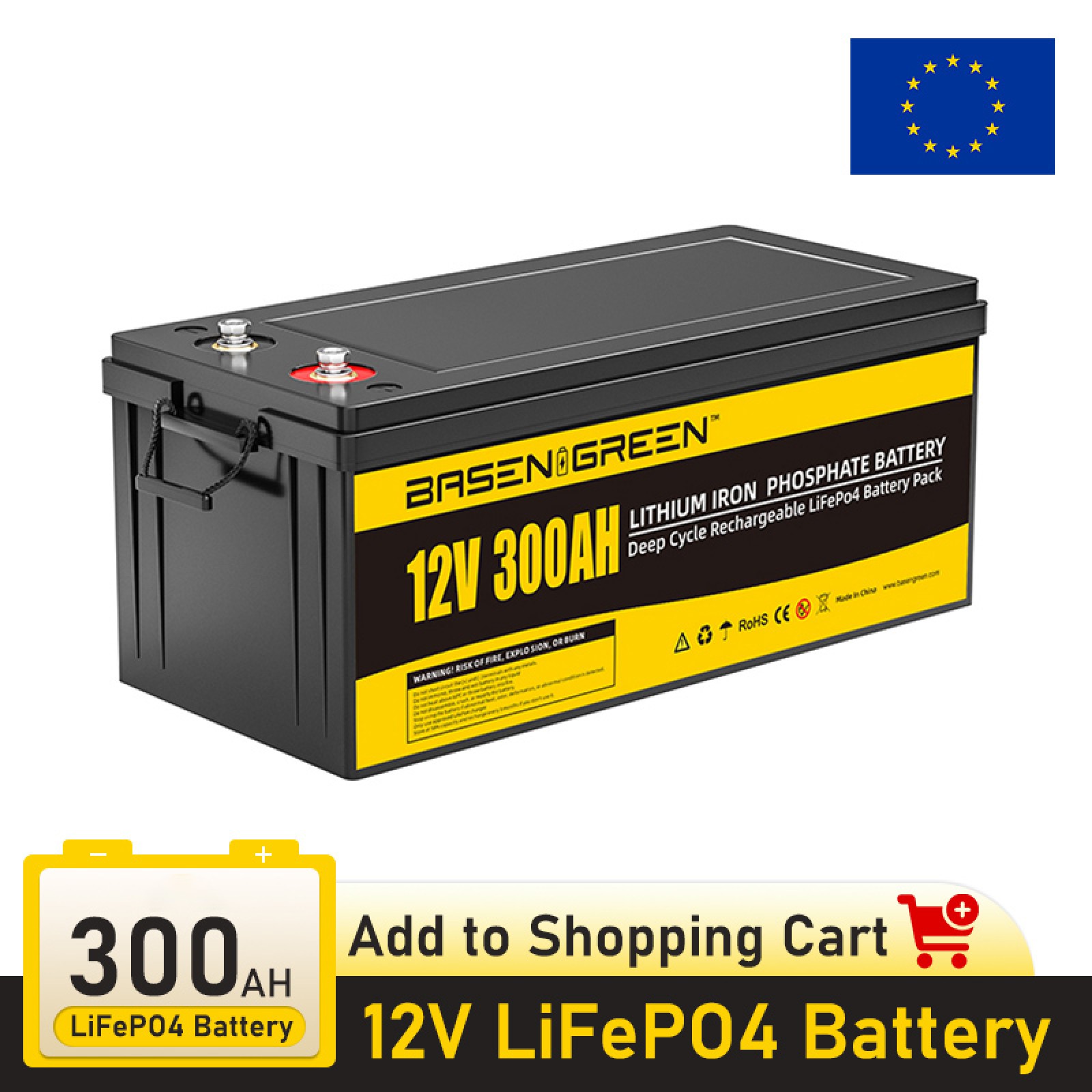 EU STOCK · 12V 300Ah with bluetooth LiFePO4 With BT Battery Pack Basen Best Solar System Lithium