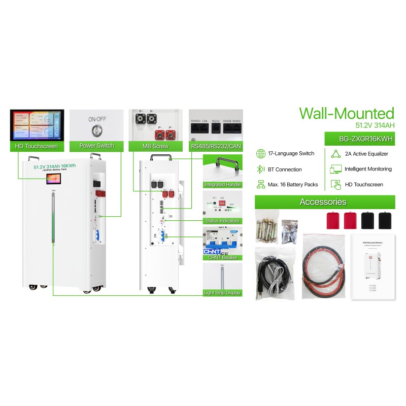 Domótica Solar 51.2V 5kWh 11kWh 15kWh 16kWh 30kWh Battery Packs BasenGreen Sheila