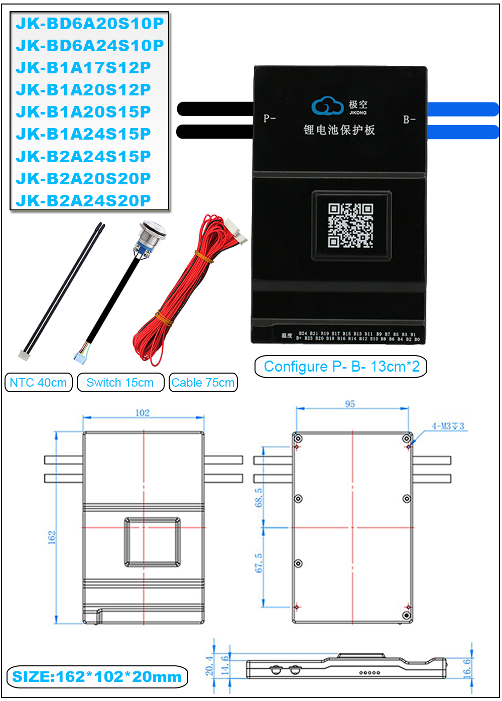 JK 8S-20S Smart 200A BMS 2A Balance Current BMS BT 36V 48V 60V Li-Ion LTO 18650 Battery Lifepo4 Battery Storage Bluetooth Bms